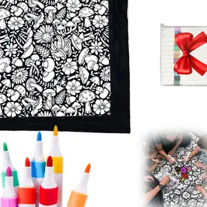 Christmas gift DIY Coloring Blanket with Watercolor Pencils | Double-Sided Soft Fleece & Colorable Fabric | Machine-Washable,  Screen-Free Fun | Personalized Art Keepsake for Toddlers