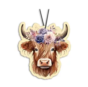 Highland Cow Air Freshener – Purple Floral  | Soft Aesthetic Car Charm
