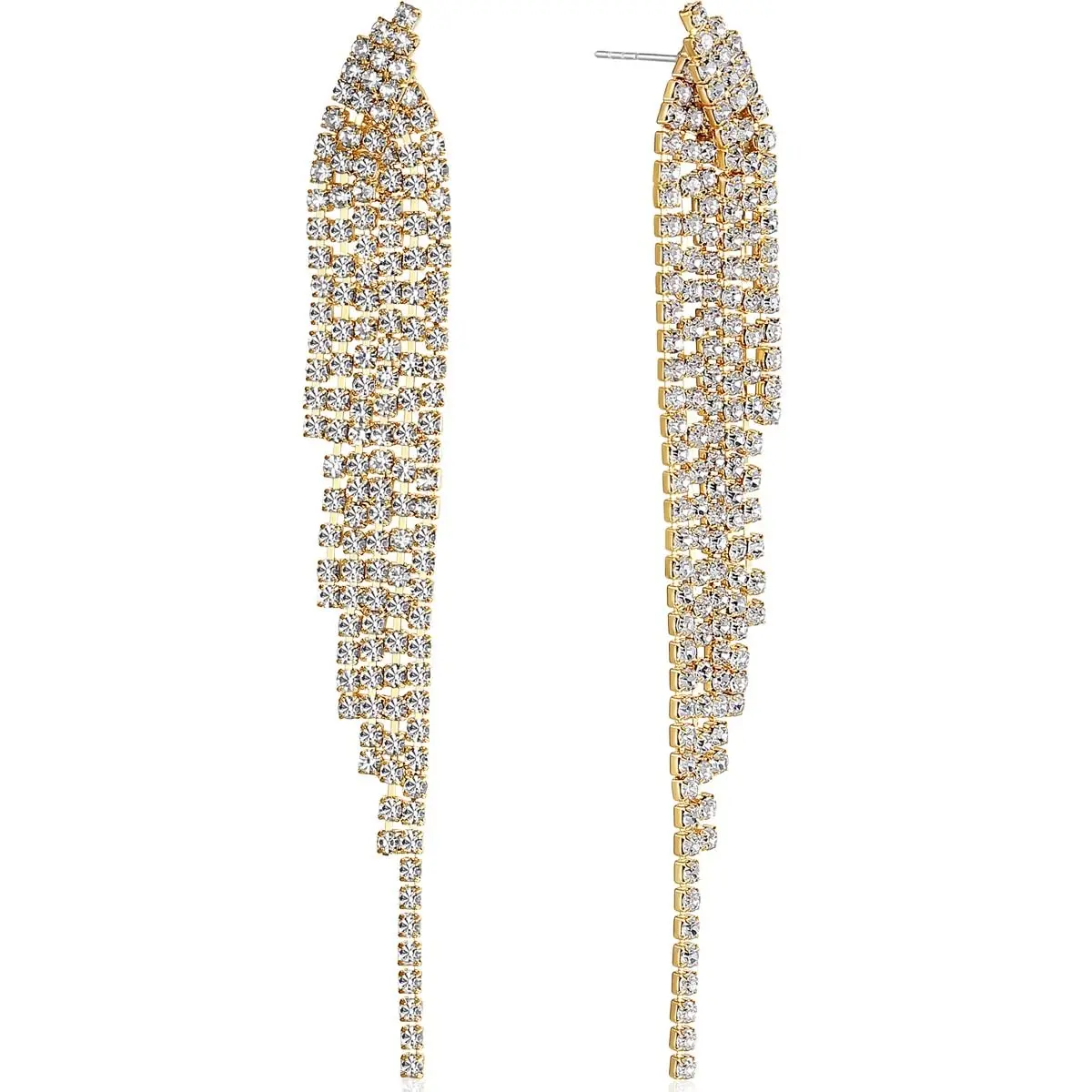 Humble Chic Simulated Diamond Earrings - Darling Waterfall Tassel CZ Statement Chandelier Studs, Gold Tone