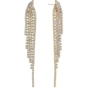 Humble Chic Simulated Diamond Earrings - Darling Waterfall Tassel CZ Statement Chandelier Studs, Gold Tone