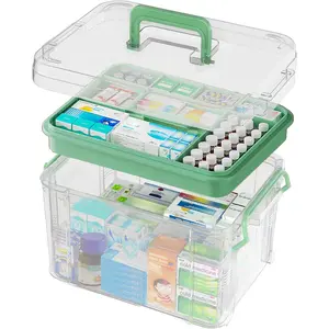 ANYPROLUS 15QT Clear Medicine Organizer Box with Handle, Plastic Medicine Container with Tray First Aid Box Empty, Thickened Medicine Storage Organizer Multipurpose Medication Organizer Storage