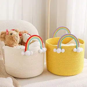 Cute Woven Cotton Storage Basket for Kids, Toy & Baby Blanket Organizer, Personalized Nursery Hamper, Perfect for Party Gifts & Egg HuntToy Organizer,  Nursery Laundry Hamper easter basket house organizers room organization products