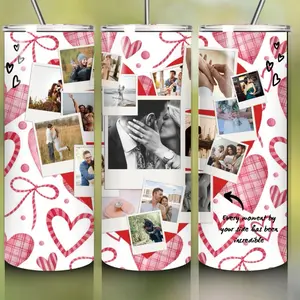 Termo Personalized Tumblers 20 onzas for Cold and Warm - Red and White Design with Heart and Borders, Ideal for Everyday Use - Flasks, Drinkware