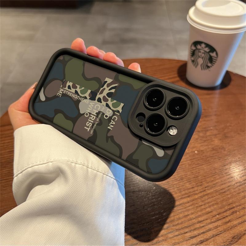 Camouflage Pattern With Cross Phone Case Iconic Christian Faith Artwork Featuring A Thickened Soft Tpu Back And Raised Camera Step Design Blending Cloud-Like Comfort With Reliable Lens Protection For iPhone 17 16 15 14 13 12 11 X XS