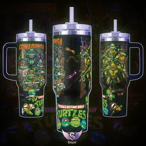 TMNT NINJA TURTLES Gamer Comic Art Leonardo Sayal 40 oz Thermal Vacuum Insulated 12H Hot Cold With Handle For Superhero Fans & Retro Aesthetic Vibes Mutant Power Style Leak-Proof BPA-Free Stainless Steel Cupholder Friendly Cup Must-Have