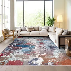 GARVEE Modern Abstract Area Rugs 5x7, Large Washable Rugs for Living Room Soft Rugs for Bedroom, Neutral Modern Low Pile Carpet for Apartment Bathroom Dining Room Hardwood Floor Multi