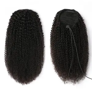 Msgem Hair Mongolian Afro Kinky Curly Drawstring Ponytail Human Hair Extension 4B 4C Remy 8-18inch Long Clip In Ponytail Extension black