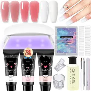 Poly Nail Extension Gel Kit Starter-3 Color Skin Tone Nude Brown Series Builder Nail Gel All In One Kit With 6W Nail Lamp And Complete Poly Nail Art Tools For Beginner Gifts
