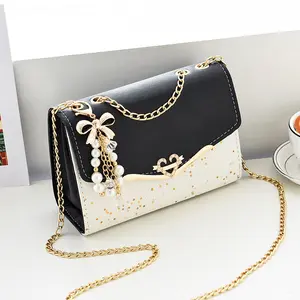 Elegant Ladies Crossbody Hand Bags for Women Handbag Female Small Shoulder Messenger Bag with Pearl Accents & Gold Chain Strap Perfect for Gifts