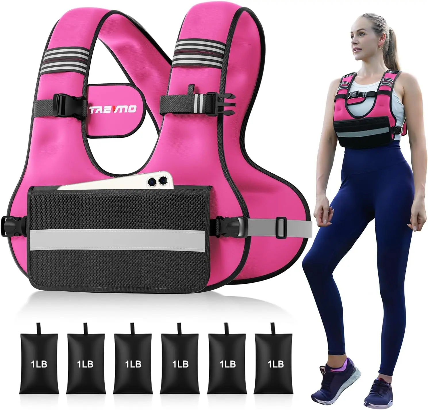 Adjustable Weighted Vest for Women Men, 6-12lb/12-20lb/20-32lb Comfort Fit - U-Shaped Ergonomic Weight Vest with 6 Removable Iron Sandbags, Large Front Mesh Pocket & Reflective Strips, Ideal for Running, Walking, Strength Training, HIIT, Cardio Workouts