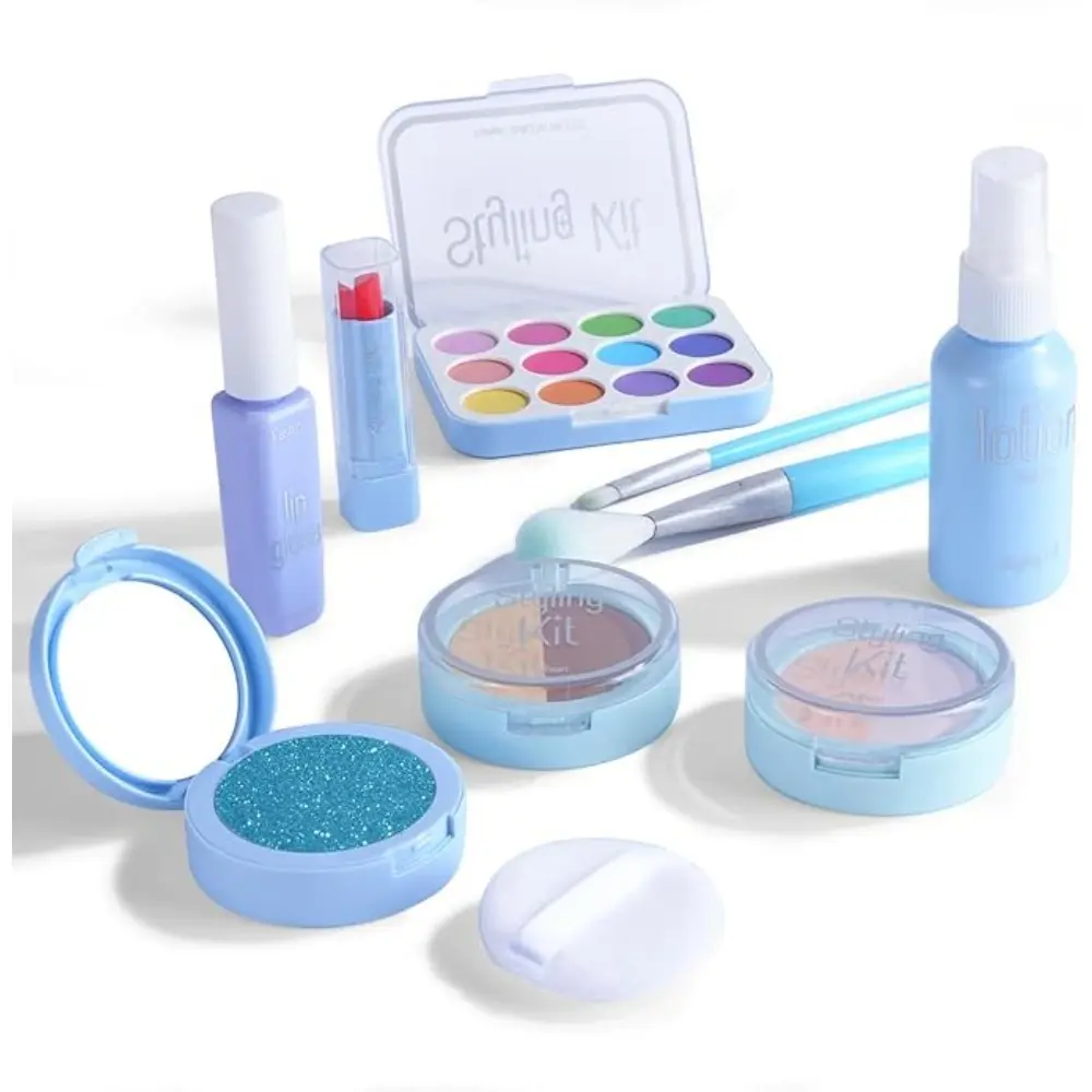 Kids 12pcs 100% Simulation Fake Makeup Toy Set - Non-Toxic Children's Pretend Cosmetic Kit with Bottle & Powder, Girls' Role Play Gift (Random Color), 100% Simulation Fake Design