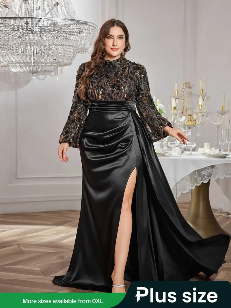 women's plus size black formal dresses LaDivine CD0217C Long Formal Plus Size Sequin Prom Gown main image 0
