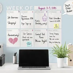 Modern Dry Erase Weekly Wall Calendar & Chalkboard Weekly Meal Planner: Refrigerator Menu Board & BONUS Recipe Memo
