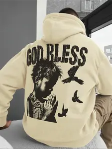 Men's Fashion Street Style Letter Print Hooded Fleece Long Sleeve Sweatshirt, Casual Loose-Fitting Fall & Winter Pullover