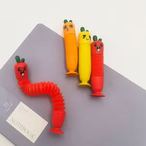 3PCS Carrot Pop Tube Toy, Stretchy Sensory Fidget Toys for Kids, Funny Pop Tubes for Stress Relief, Party Favors, Classroom Rewards, Travel Toy