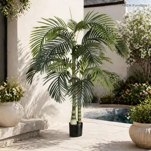 6FT Realistic Decorative Gold Artificial Tree - Lifelike Golden Cane Palm Tree with Black Plastic Pot, 1pc Set for Indoor Home Decor, Outdoor Decor, Gold Artificial Trees