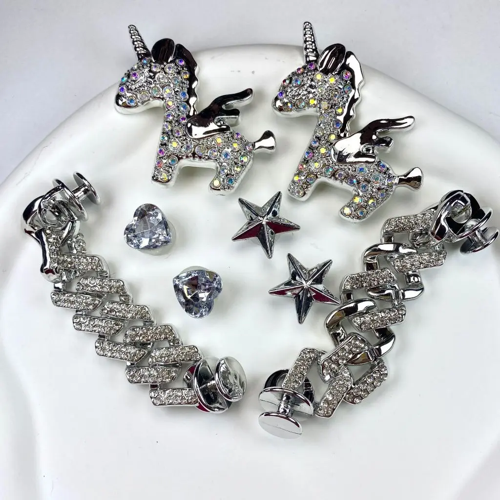 8pcs Shoe Charms Decorations PVC Accessories with Button Shoe Decorative Charm For Sandals And Beach Shoes Women's Gift chain design cute