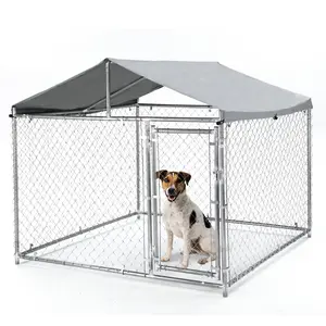 79 In Metal Dog Kennel, Heavy Duty Outdoor Galvanized Dogs Run Enclosure With Roof, Lock, Dog Cage With Waterproof Cover, Outside Dog Fence Pen for Patio, Yard
