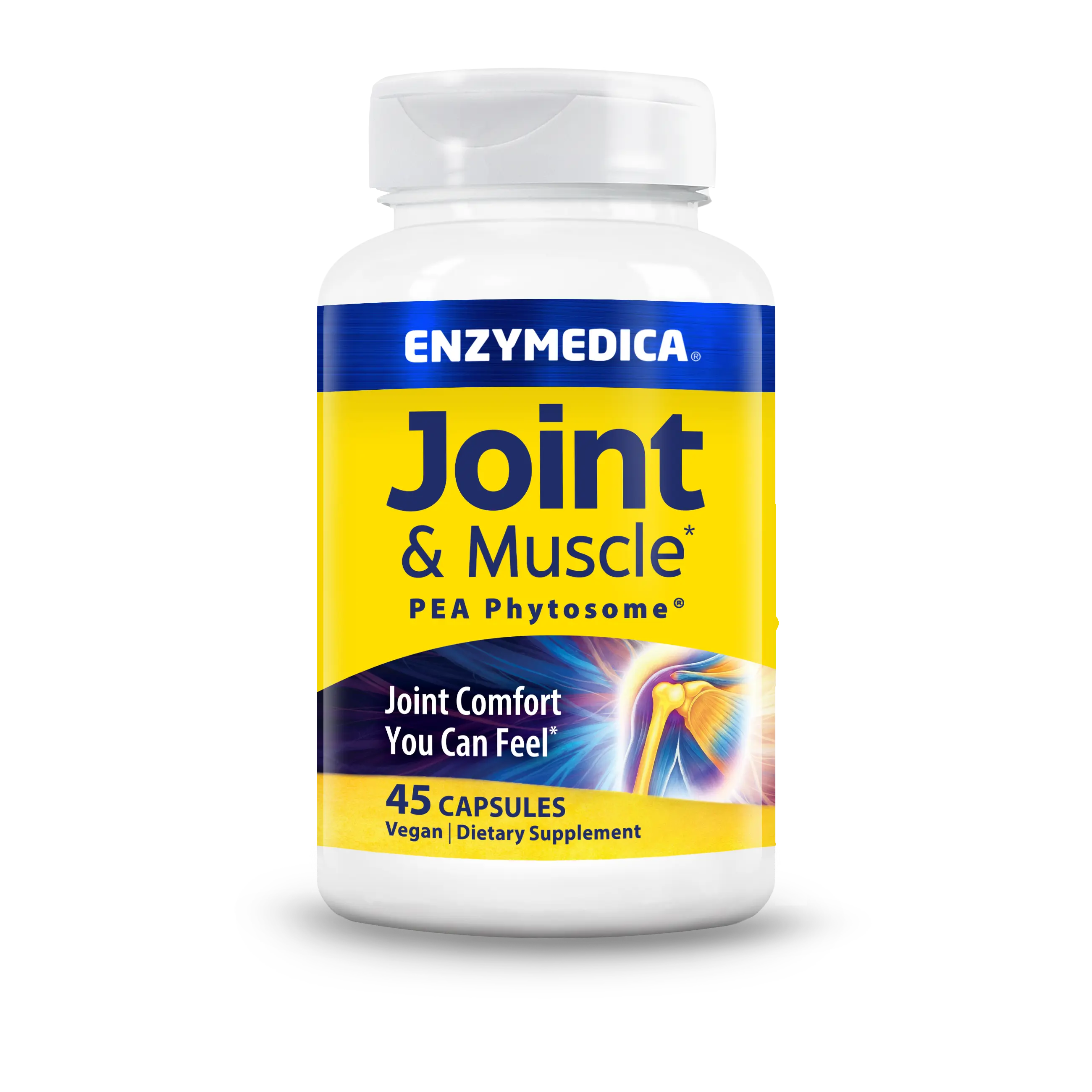 Enzymedica Joint & Muscle Pea Phytosome Supplement for Men & Women - Pea Supplement Palmitoylethanolamide, Joint Health Support, Enhanced Absorption, Gluten Free, Vegan - 45 Capsules
