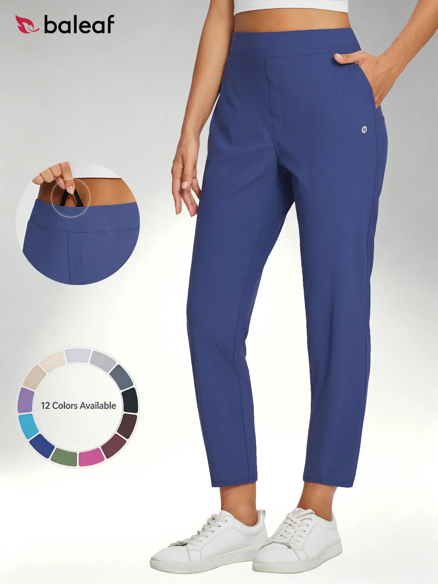 baleaf Business Casual Pants for Women Summer 26"/27" Ankle Pants Breathable Lightweight Stretch Work School Cummute Casual Dailywear Golf Cropped Pants Soft UPF50+ with Zipper Pockets