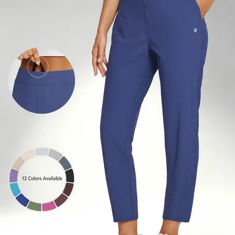 baleaf Business Casual Pants for Women Summer 26"/27" Ankle Pants Breathable Lightweight Stretch Work School Cummute Casual Dailywear Golf Cropped Pants Soft UPF50+ with Zipper Pockets
