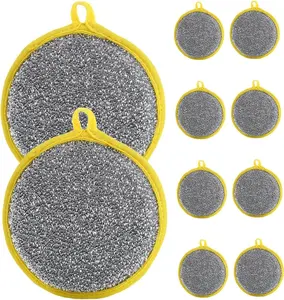 12 pcs Double-Sided Dishwashing Sponges: Round Nylon-Filament Scrubbing Pads Ideal for Cleaning Dishes/Pots/Pans/Sink, and Basin in The Kitchen(Yellow)