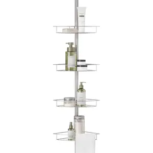 Tension Pole Shower Caddy 4 Basket Shelves with Built-in Towel Bars, Adjustable, 60 to 97 Inch, Satin Nickel
