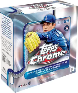 2025 Topps Chrome Baseball Mega Box - Factory Sealed Collectible Trading Card Mega Box with 42 Cards including 10 Exclusive X-Factor Parallels