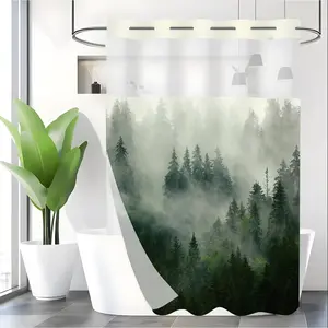 Forest Pattern Shower Curtain, 1 Count Waterproof Bathroom Curtain with 12pcs Hooks, Bathroom Decor Supplies, Bathroom Decoration Accessories for Home Hotel Salon Dormitory