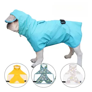 Casual Dog Rain Cape Set Water-Repellent Poncho with Fleece Hood Waterproof Belly Cover for Small Medium Large Breeds Halloween Costume in Yellow Blue Clear - Clothing Puppy
