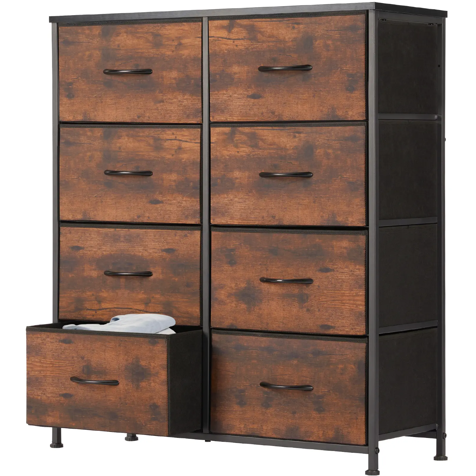 DUMOS 8 Drawers Dresser Organizer Storage Drawers Fabric Storage Tower, Chest of Drawers with Fabric Bins, Steel Frame, Wooden Top