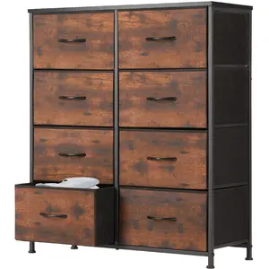 8 Drawers Dresser Organizer Storage Drawers Fabric Storage Tower, Chest of Drawers with Fabric Bins, Steel Frame, Wooden Top