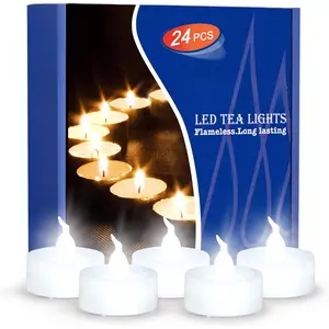 Timer  Lights,24 Pack Flameless Timer LED Candles -Operated Tealight Candles No Flicker Long Lasting Tealight with Auto On/Off for Wedding Holiday Party Home Decoration (Cool White)