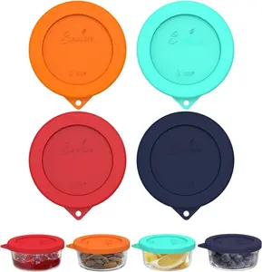 1 Cup Round  Storage Cover  Replacement for Anchor Hocking and Pyrex 7202-PC Glass Bowls (Container not Included) (Mix - 4 pack)