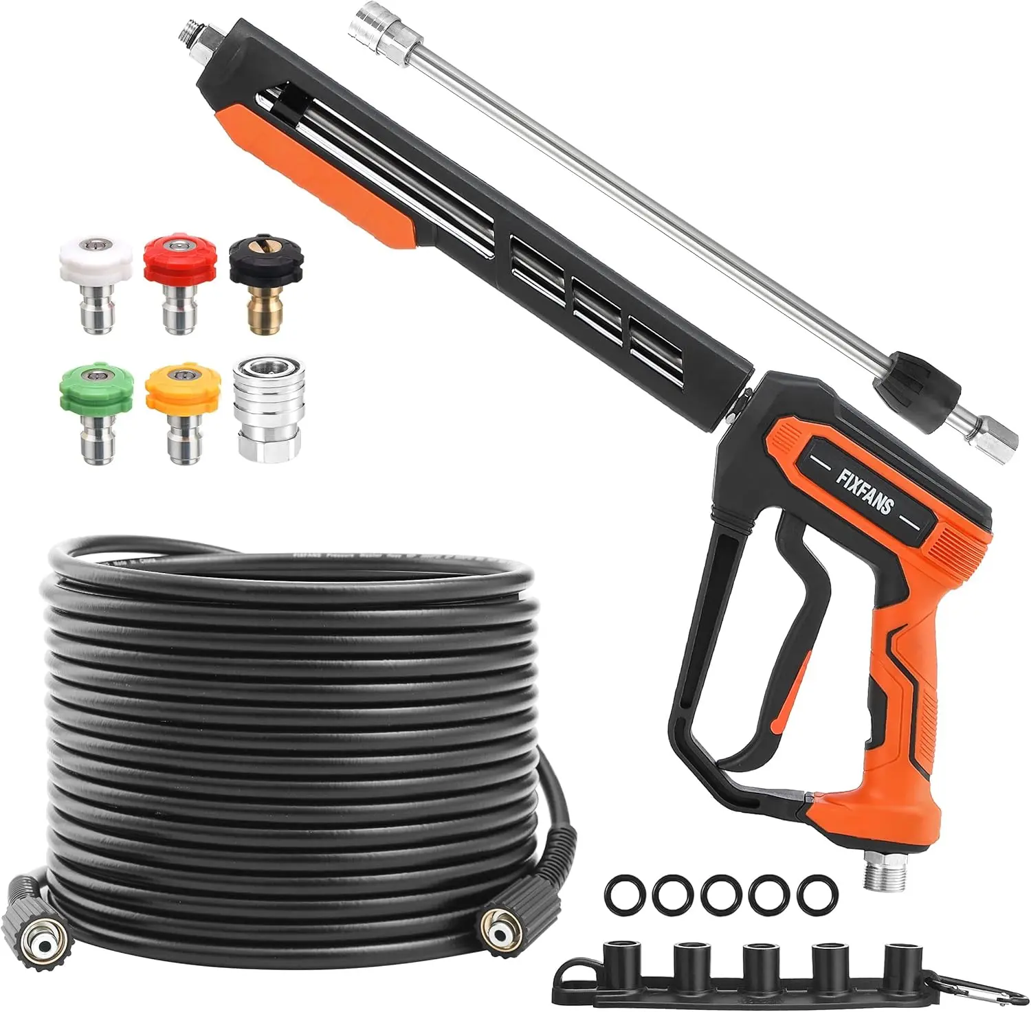 FIXFANS Pressure Washer Spray Lance & Hose Kit, 50 FT High Power Hose, Replacement Wand Extension, 5 Nozzle Tips, M22 Fitting, Quick Connect Kit, Car Wash Equipment (Father's Day Gift), Pressure Washer Quick Connect Kit