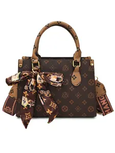 Vintage Print Crossbody Bag, Women's Fashion Scarf Decorated Wide Strap Shoulder Bag, Large Capacity Versatile Square Bag, Elegant Commuter Bag