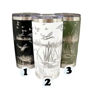 Duck Hunting Christmas Gift for Him 20oz Skinny-Curved Stainless Steel Tumbler – Featuring Engraved Duck and Marsh Design, Perfect for Outdoor Enthusiasts D3F3D