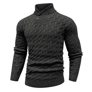 Men’s 3D textured solid-color high-neck sweater, suitable for business outfits, casual wear, and everyday commuting