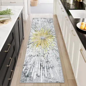 Manon Kitchen Runner Rug 2.5x8, Modern Non Skid Washable Runners for Hallways, Low Pile Soft Golden Indoor Abstract Carpet Runner for Entryway Bathroom Bedroom