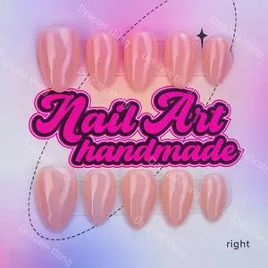 Delicatething Y2K Style Short Almond Nail Tips, Handmade Wearable Nails, Almond Shape Nails, 4 Sizes XS S M L, Nude Design, Perfect Gift for Girls