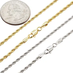 14k Yellow/White Gold Filled 2mm Rope Chain Necklace 18”-24”