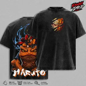 Narutoo ''Uzumakii'' Vintage T-Shirt – Narutoo Shippuden Jiraiya's Legacy Graphic Tee Anime Shirt Double Printed Washed Tee Manga Ninja Streetwear Top Oversized Heavyweight Cotton Unisex Narutoo Fan Apparel