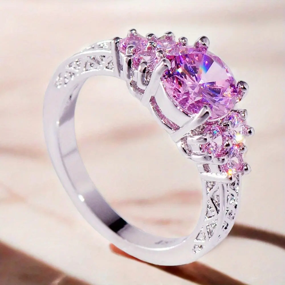 Romantic Warm Pink Cubic Zirconia Ladies' Engagement Ring - Eye-Catching Accessory for Birthday Parties, Valentine's Day/Christmas/Mother's Day Gift, Women's Fashion Daily Jewelry Accessory Wedding Anniversary Ring Engagementrings