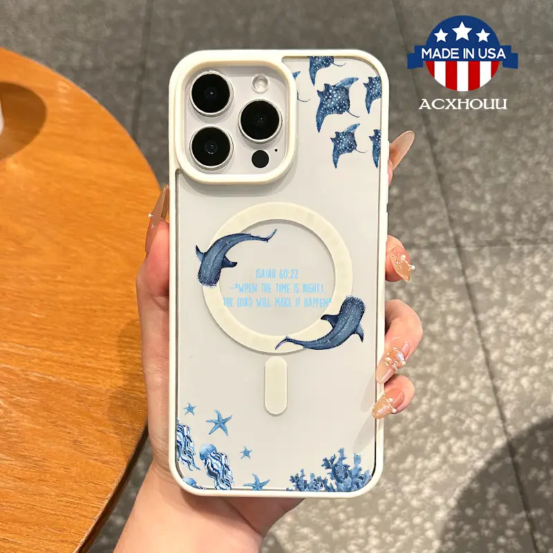 MagSafe-Ready Magnetic TPU Smartphone Cover for iPhone 11/12/13/14/15/16 Pro Max, Whale Design Scripture, Magnetic Closure, Ultra-Thin, Shockproof, Waterproof, Handheld Cellphone Protection Accessory for Daily Use