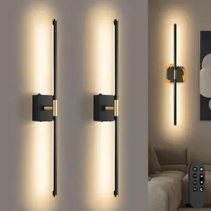 Wall Sconces Set of 2 Battery Operated, Wireless USB Rechargeable Wall Lights with Remote Control, 360° Rotation, 8000mAh LED Dimmable Picture Lamp for Living Room,Bedroom,Hallway (30in Black)