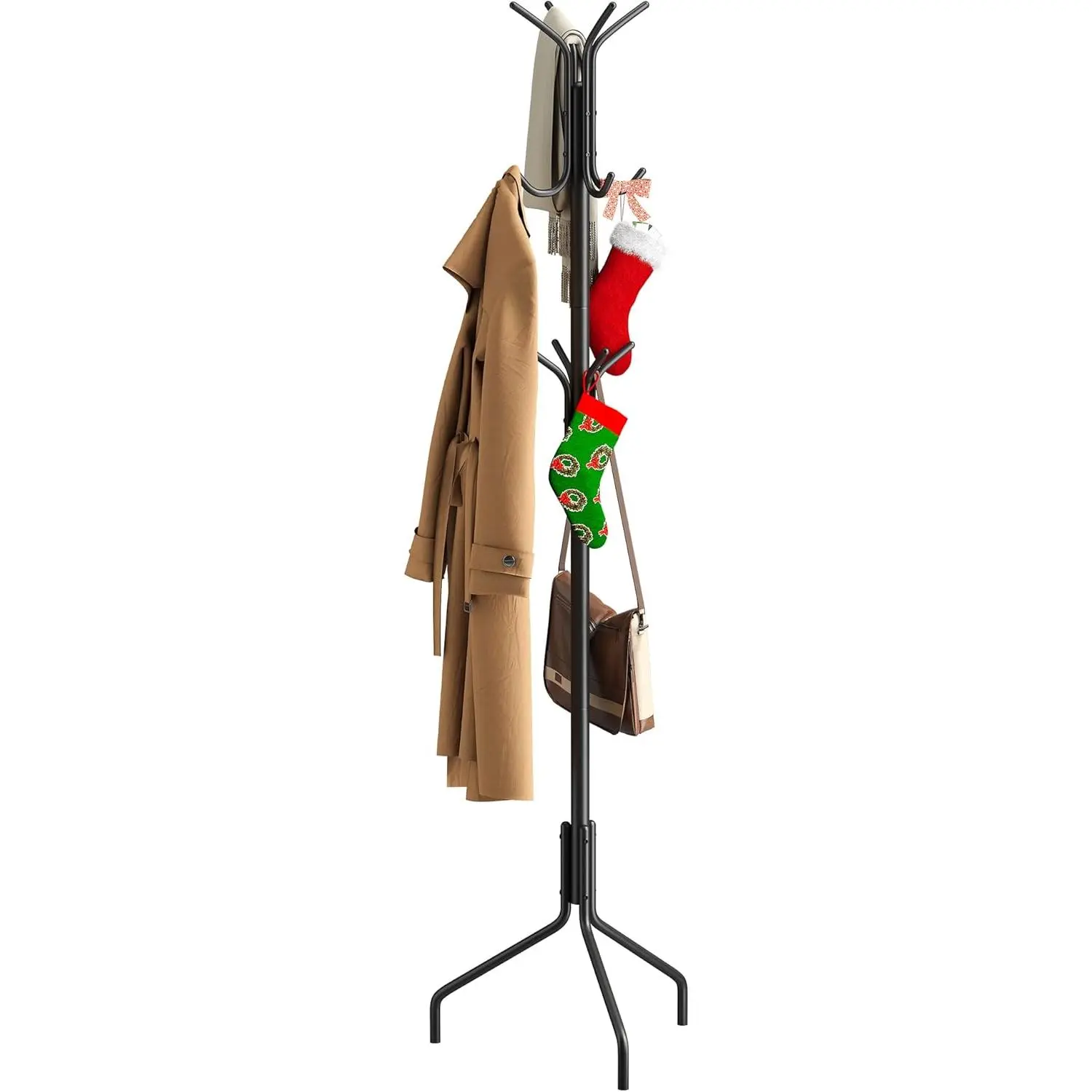 Coat Rack Freestanding Coat Tree Standing Coat and Hat Hanger Jacket Organizer Rack Metal,18.3" L x 18.3" W x 71.5" H, Black