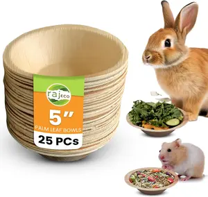 aj Disposable Palm Leaf Bowls for Rabbits I 25 Count – 5'' Compostable Bowl for Small Pets I Bamboo Bowls Safe I Disposable Bunny Chew Toys I Chewable Treat Dish for Rabbits, Bunnies, Hamsters