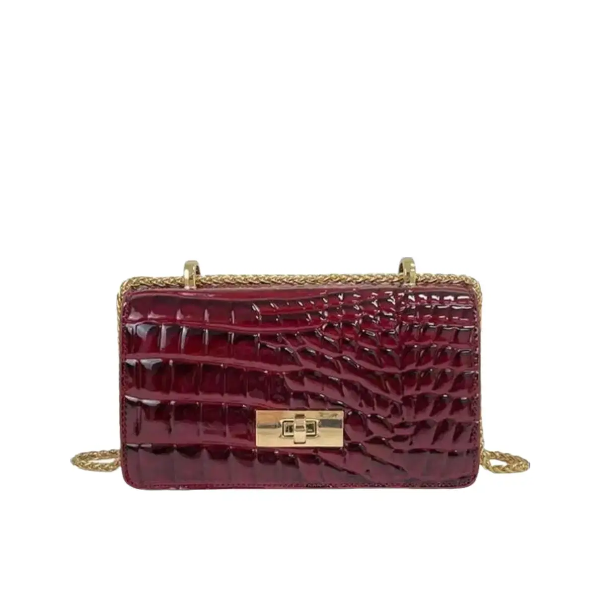 Faux Leather Crocodile-Embossed Mini Chain Shoulder Bag — Stylish Crossbody & Handbag with Adjustable Chain Strap Ideal for Daily Commuting, Shopping, and Travel