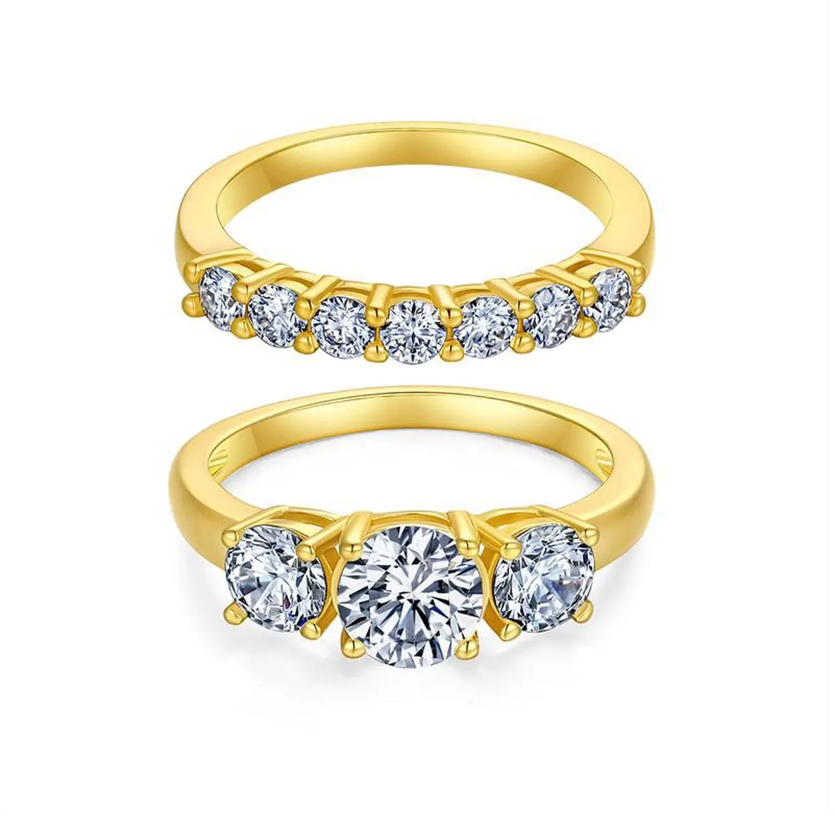 Women's Silver Bridal Stacked Ring Two-Piece Set, Cubic Zirconia Three Stone Engagement Ring, Sparkling Fine Jewelry Gift