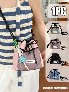 Outdoor Casual Phone Bag, Drawstring Small Walking Bag, Lightweight Colorblock Crossbody Bag, Unisex Drawstring Pouch, Fashion Shoulder Bag